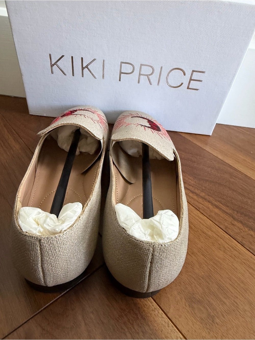 Kiki Price Embroidered Crescent Moon Loafers - Size 40 beige with red - Studio Edition