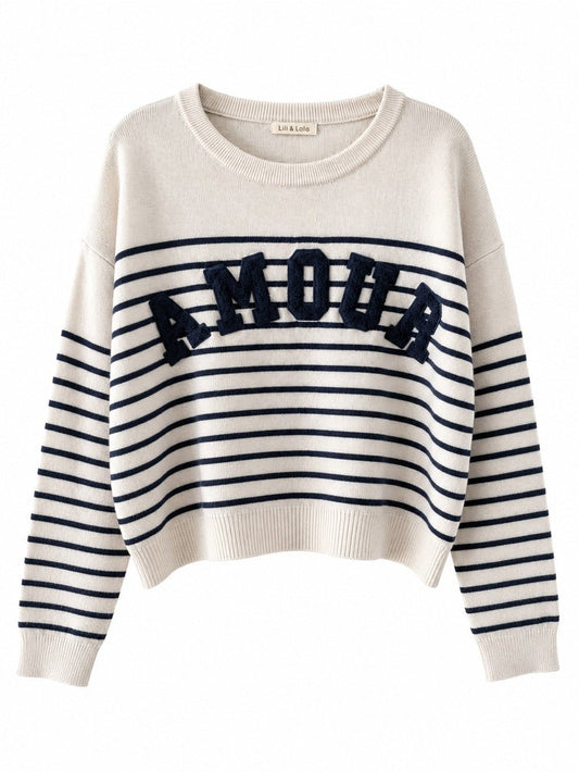 Lili & Lala French Store Striped "Amour" Cropped Sweater - Studio Edition