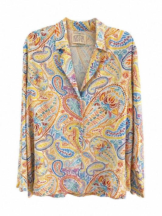 MFR Bliss Vintage-Inspired Colorful Paisley Print Button-Down Shirt - Size M - Studio Edition