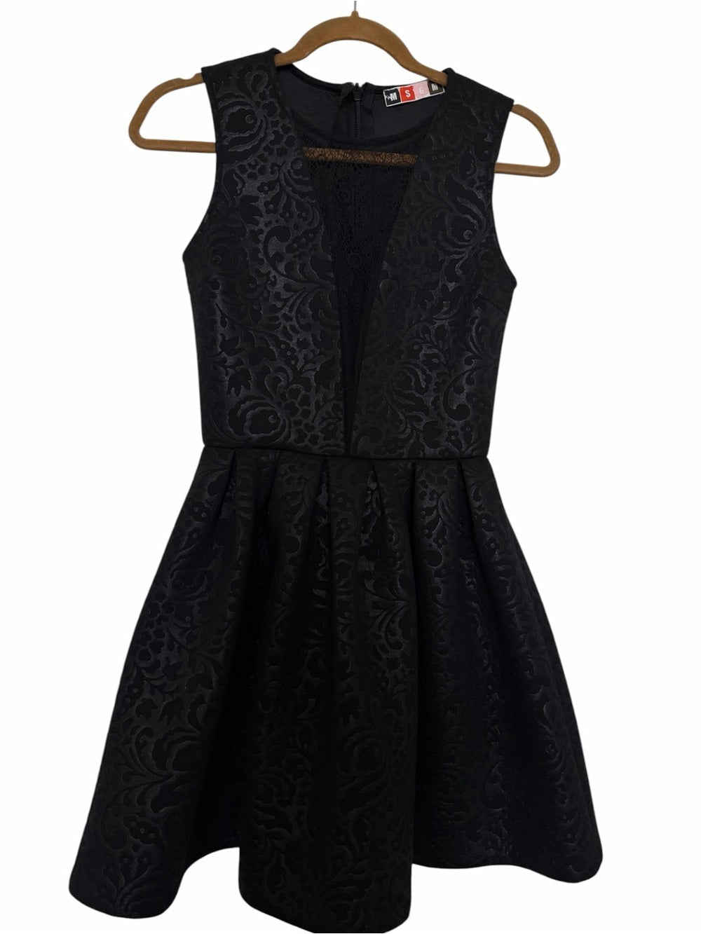 MSGM Black Damask Brocade Lace Inset Fit and Flare Dress Size 2 - Studio Edition