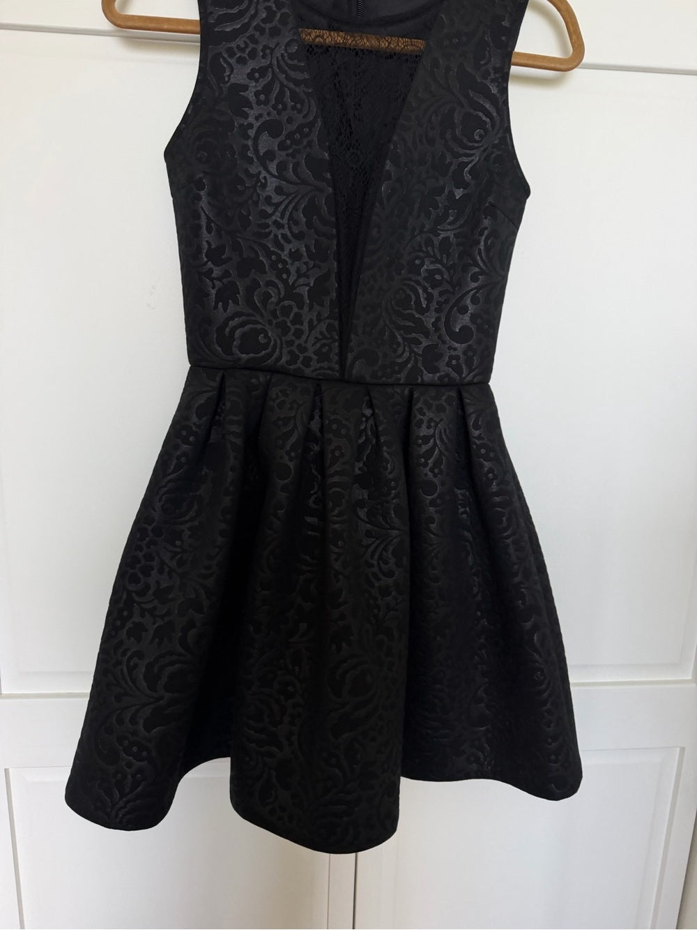 MSGM Black Damask Brocade Lace Inset Fit and Flare Dress Size 2 - Studio Edition