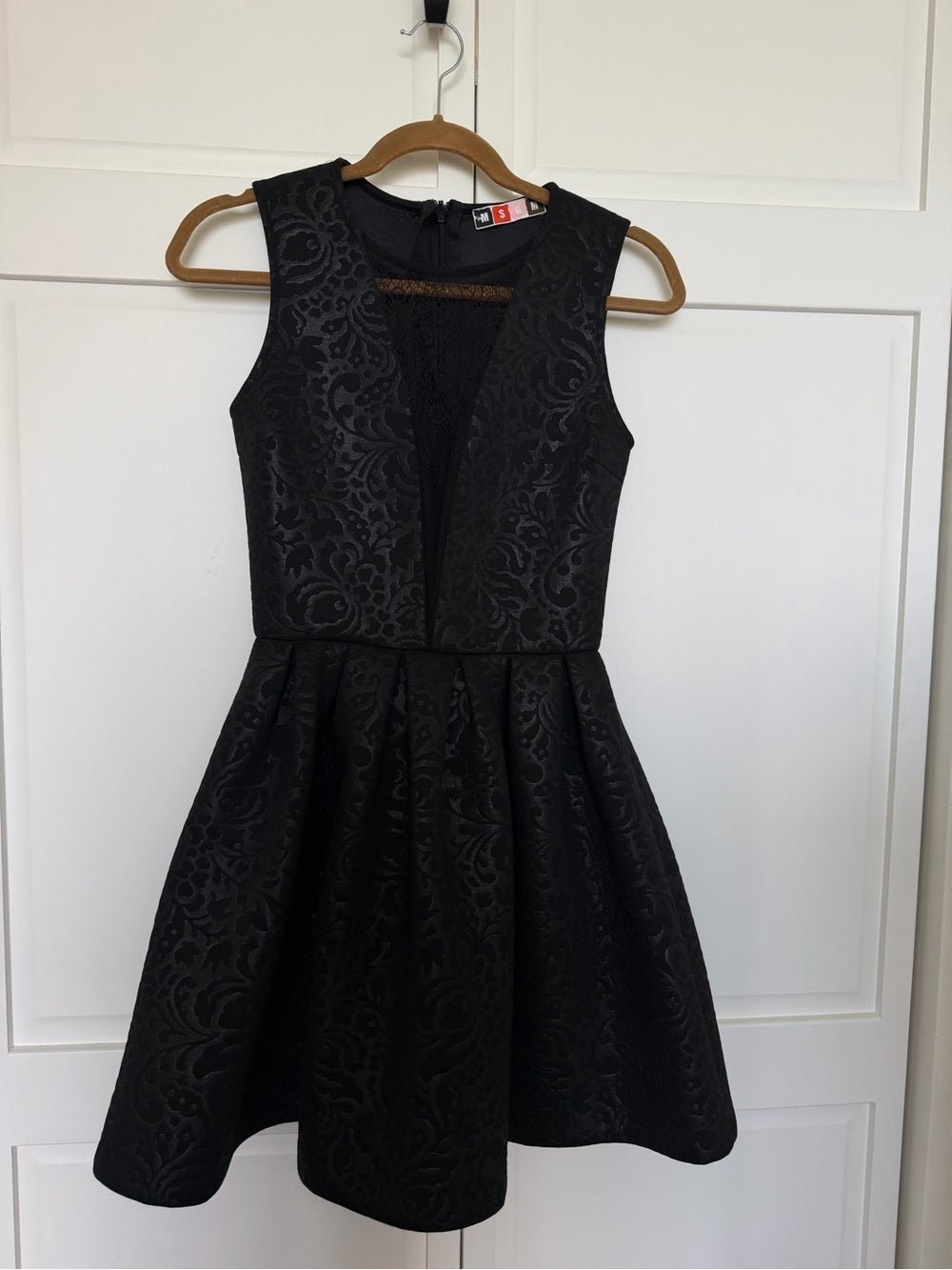 MSGM Black Damask Brocade Lace Inset Fit and Flare Dress Size 2 - Studio Edition