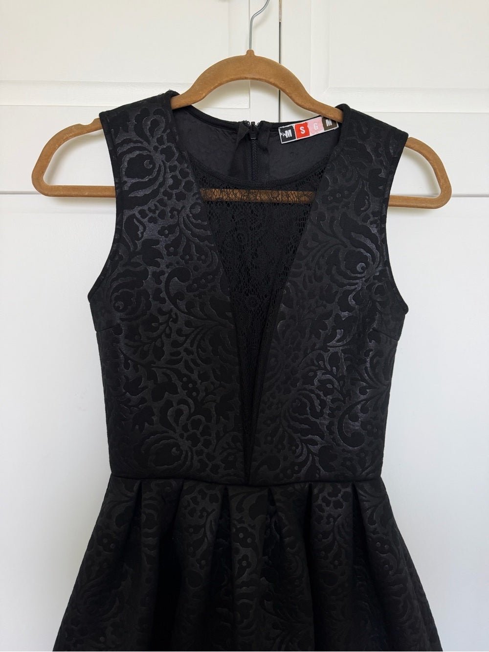 MSGM Black Damask Brocade Lace Inset Fit and Flare Dress Size 2 - Studio Edition
