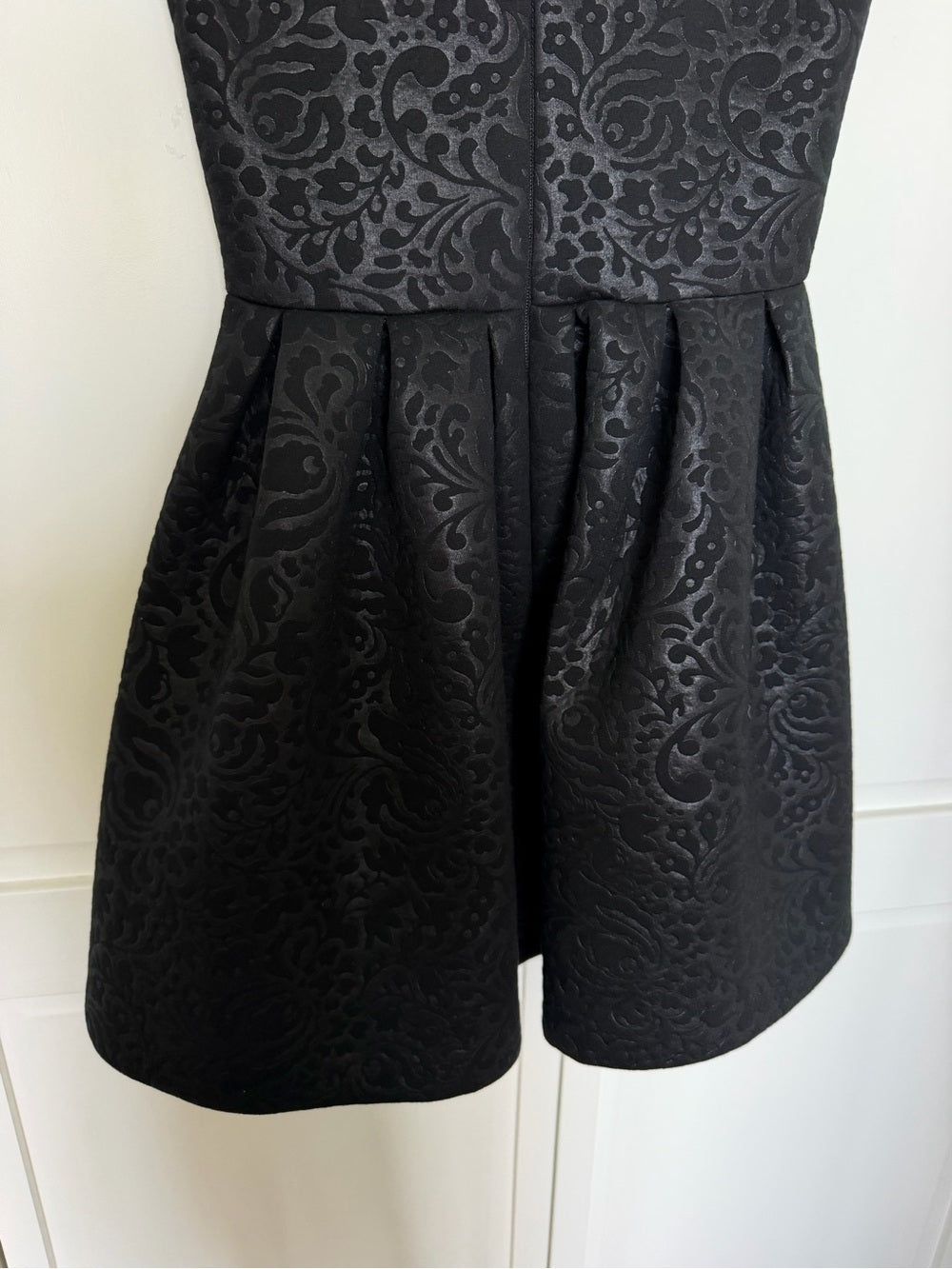 MSGM Black Damask Brocade Lace Inset Fit and Flare Dress Size 2 - Studio Edition