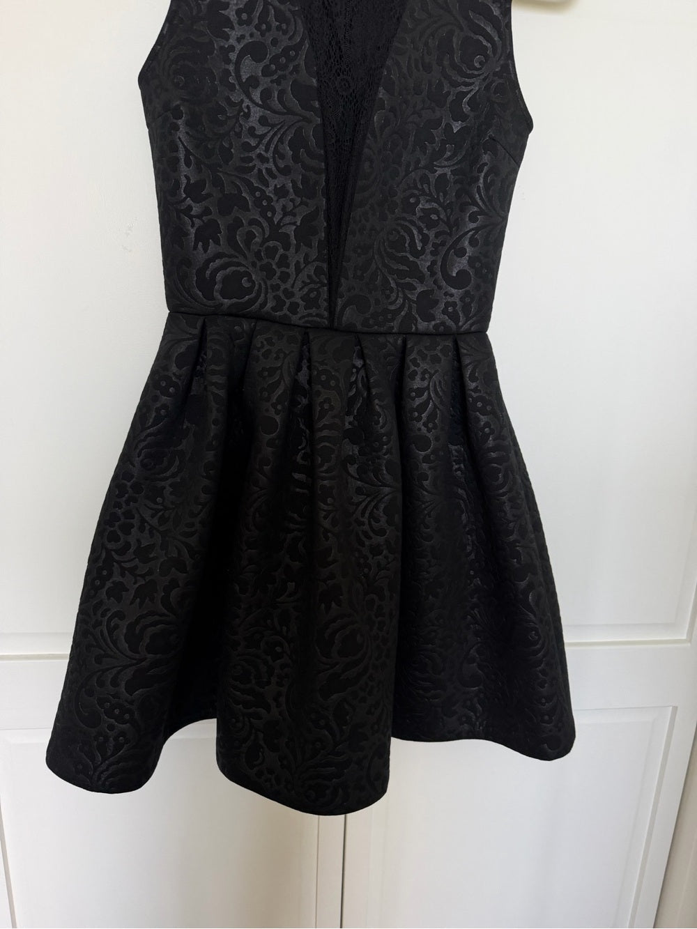 MSGM Black Damask Brocade Lace Inset Fit and Flare Dress Size 2 - Studio Edition
