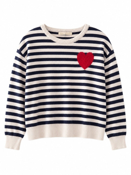 Peace N Love French Store Striped Heart Patch Sweater - Fits Medium - Studio Edition