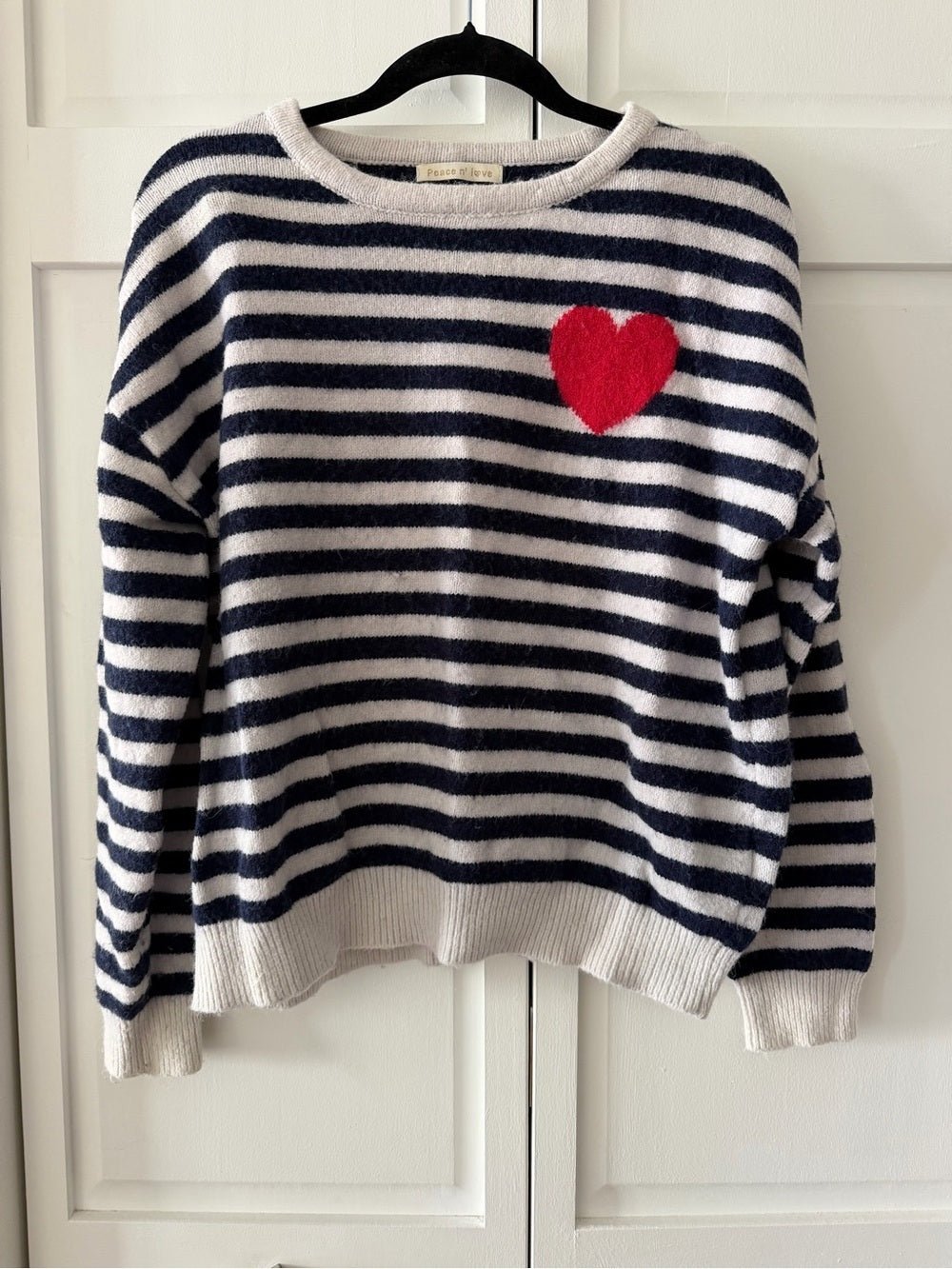 Peace N Love French Store Striped Heart Patch Sweater - Fits Medium - Studio Edition