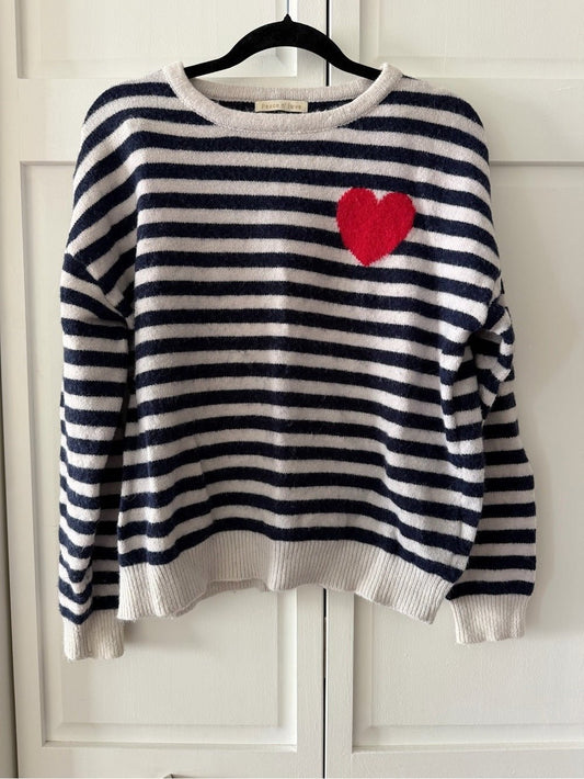 Peace N Love French Store Striped Heart Patch Sweater - Fits Medium - Studio Edition