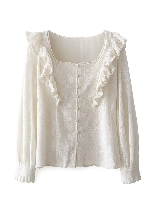 Peace N Love White Lined Lace Ruffle Blouse - Size S/M NWOT - Studio Edition