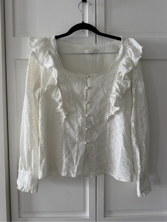 Peace N Love White Lined Lace Ruffle Blouse - Size S/M NWOT - Studio Edition