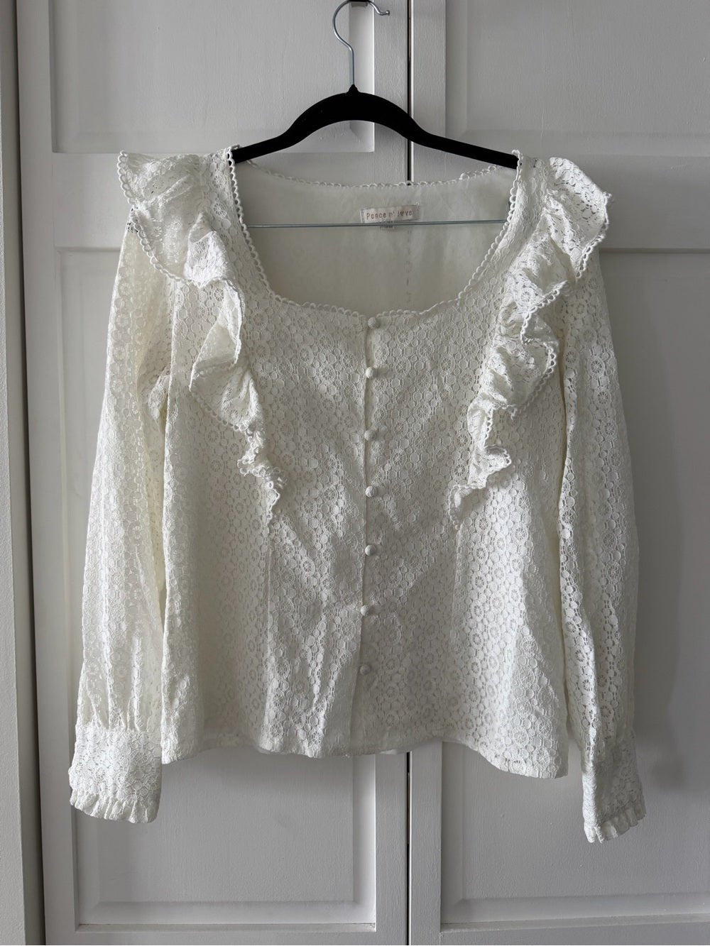 Peace N Love White Lined Lace Ruffle Blouse - Size S/M NWOT - Studio Edition