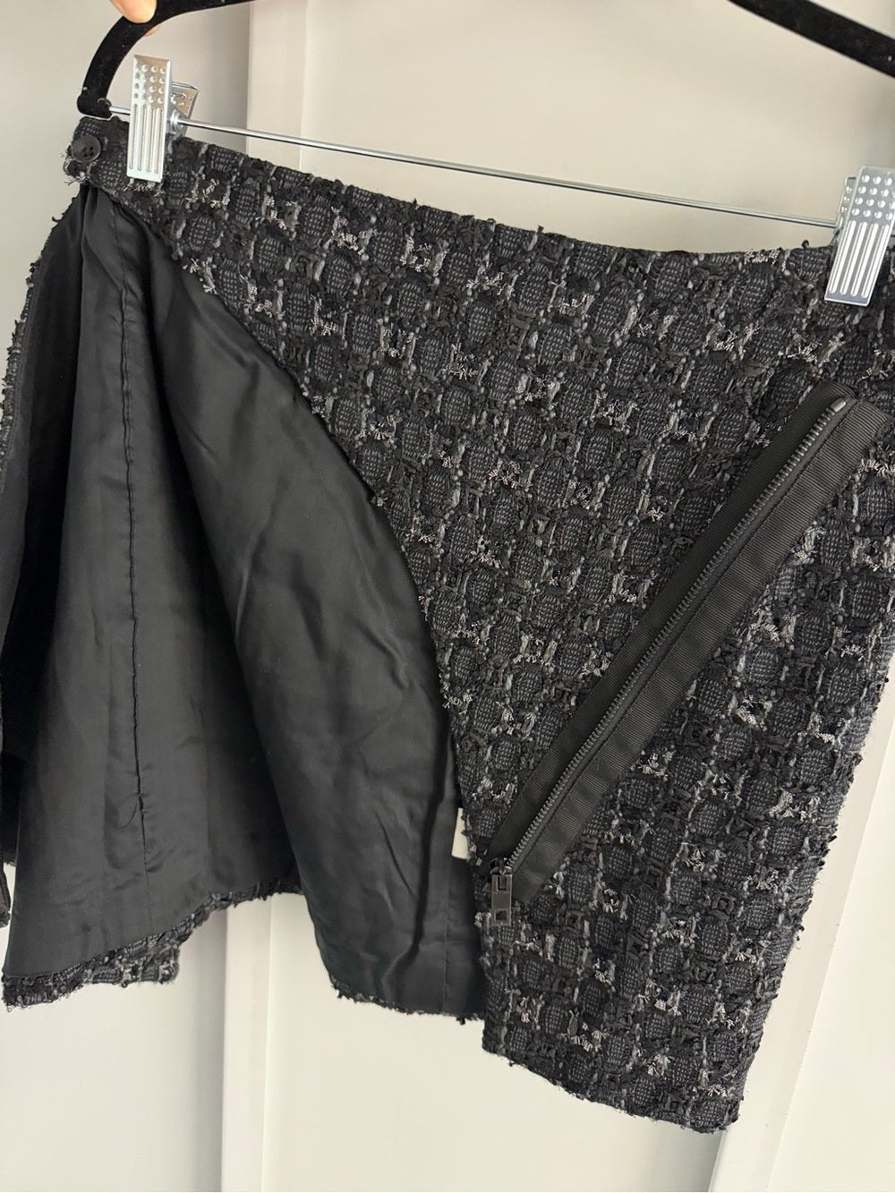 Rag & Bone Black Virgin Wool Tweed Asymmetric Zip Wrap Mini Skirt 2 - Studio Edition