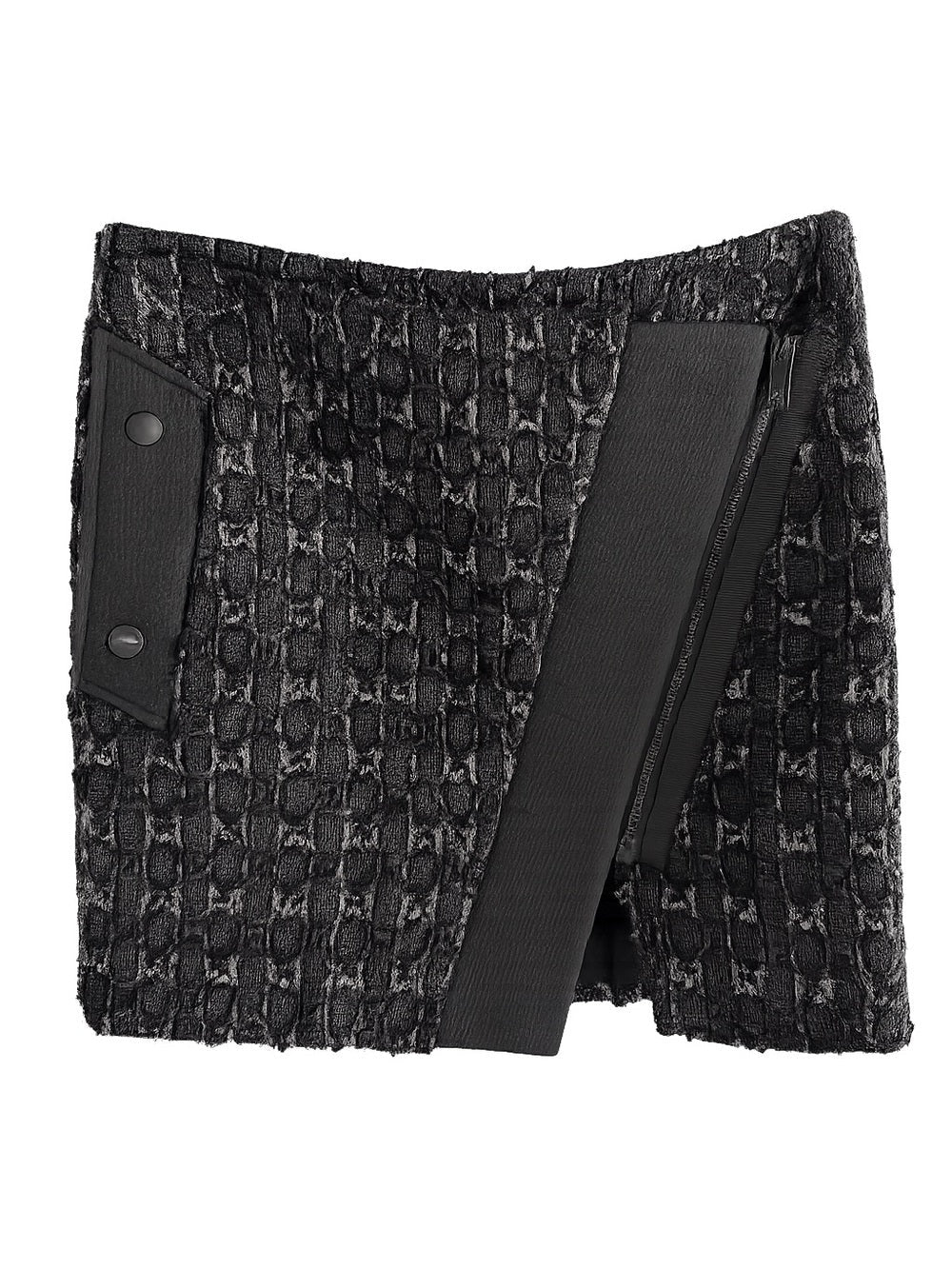 Rag & Bone Black Virgin Wool Tweed Asymmetric Zip Wrap Mini Skirt 2 - Studio Edition