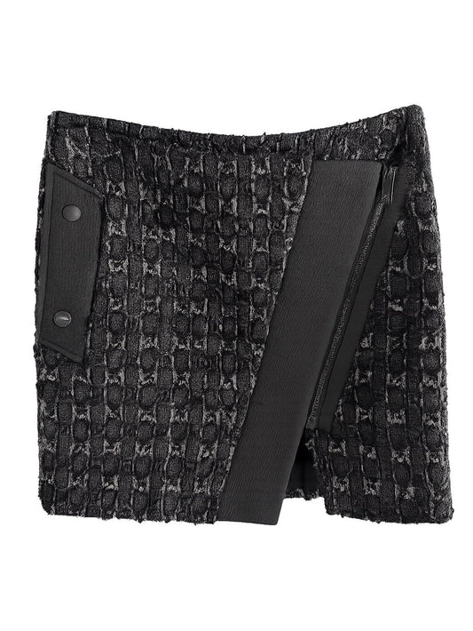 Rag & Bone Black Virgin Wool Tweed Asymmetric Zip Wrap Mini Skirt 2 - Studio Edition