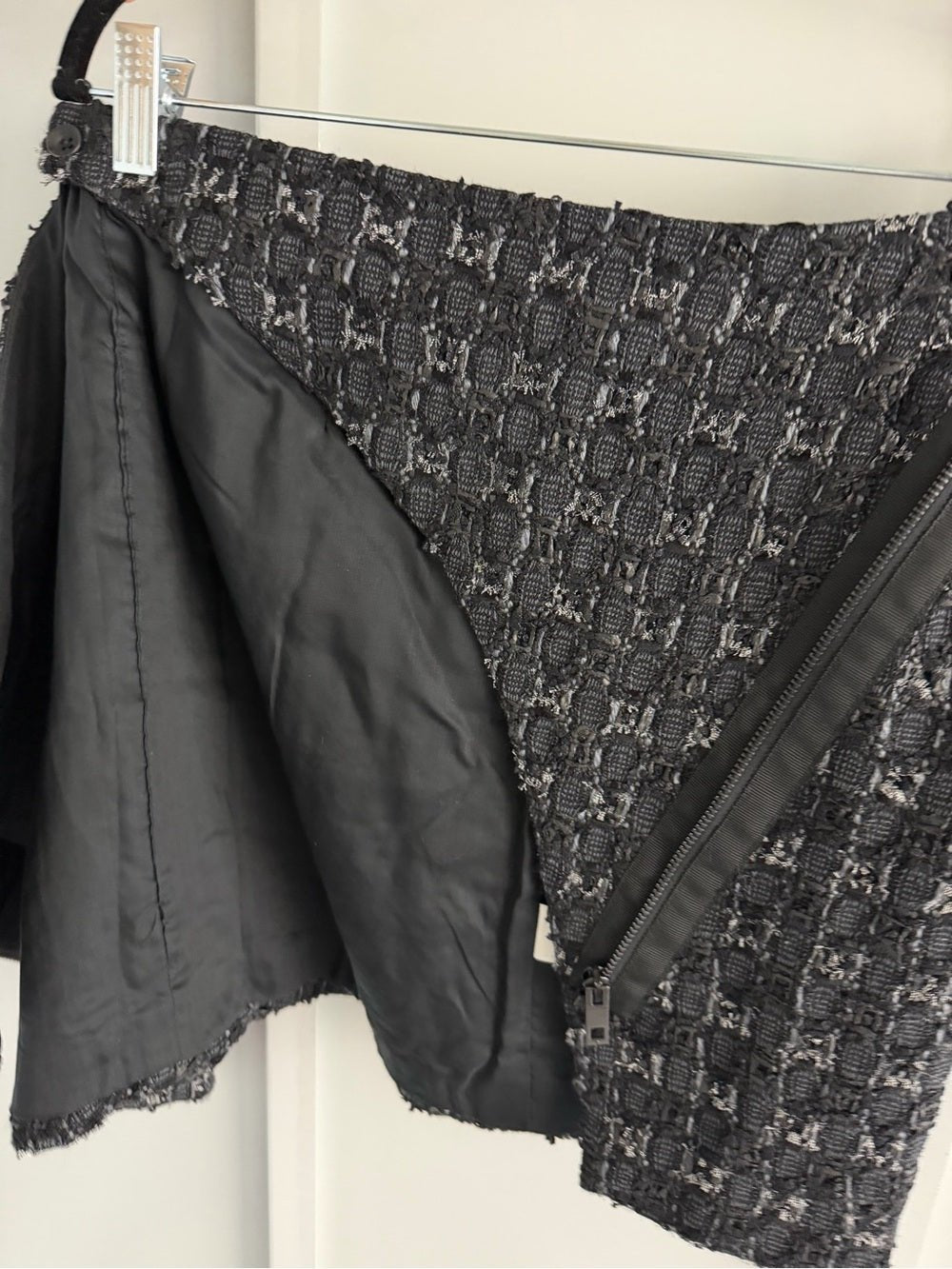 Rag & Bone Black Virgin Wool Tweed Asymmetric Zip Wrap Mini Skirt 2 - Studio Edition