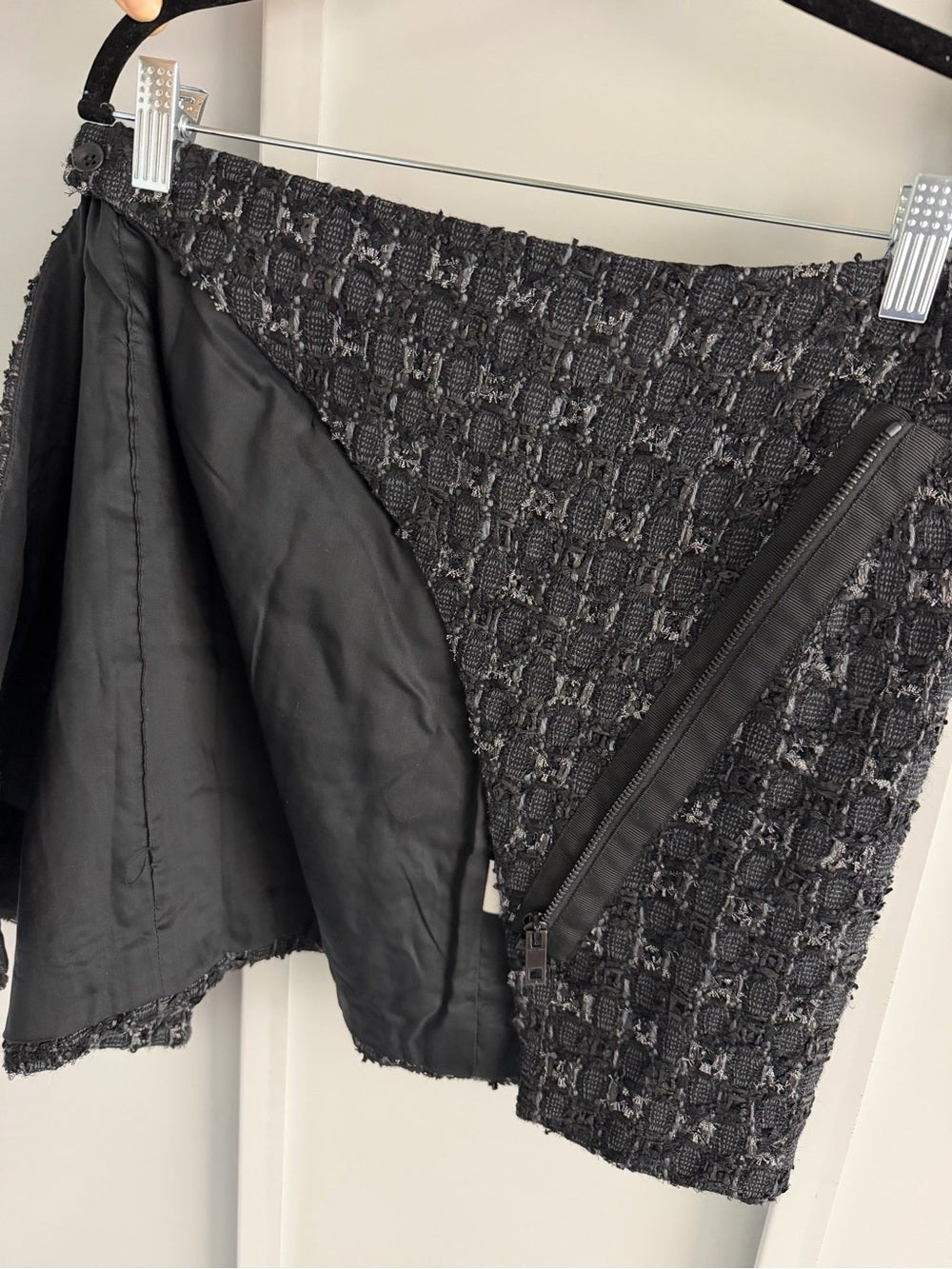 Rag & Bone Black Virgin Wool Tweed Asymmetric Zip Wrap Mini Skirt 2 - Studio Edition
