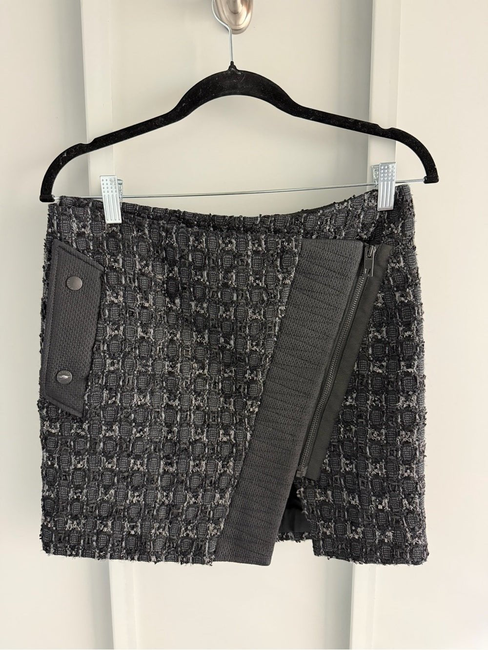 Rag & Bone Black Virgin Wool Tweed Asymmetric Zip Wrap Mini Skirt 2 - Studio Edition