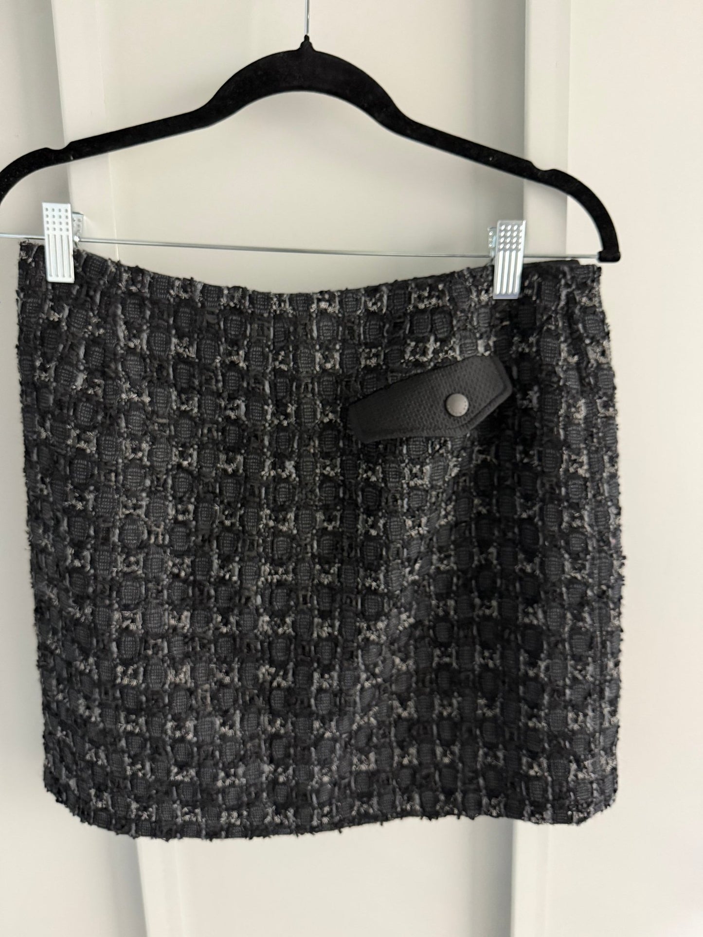 Rag & Bone Black Virgin Wool Tweed Asymmetric Zip Wrap Mini Skirt Size 2 - Studio Edition