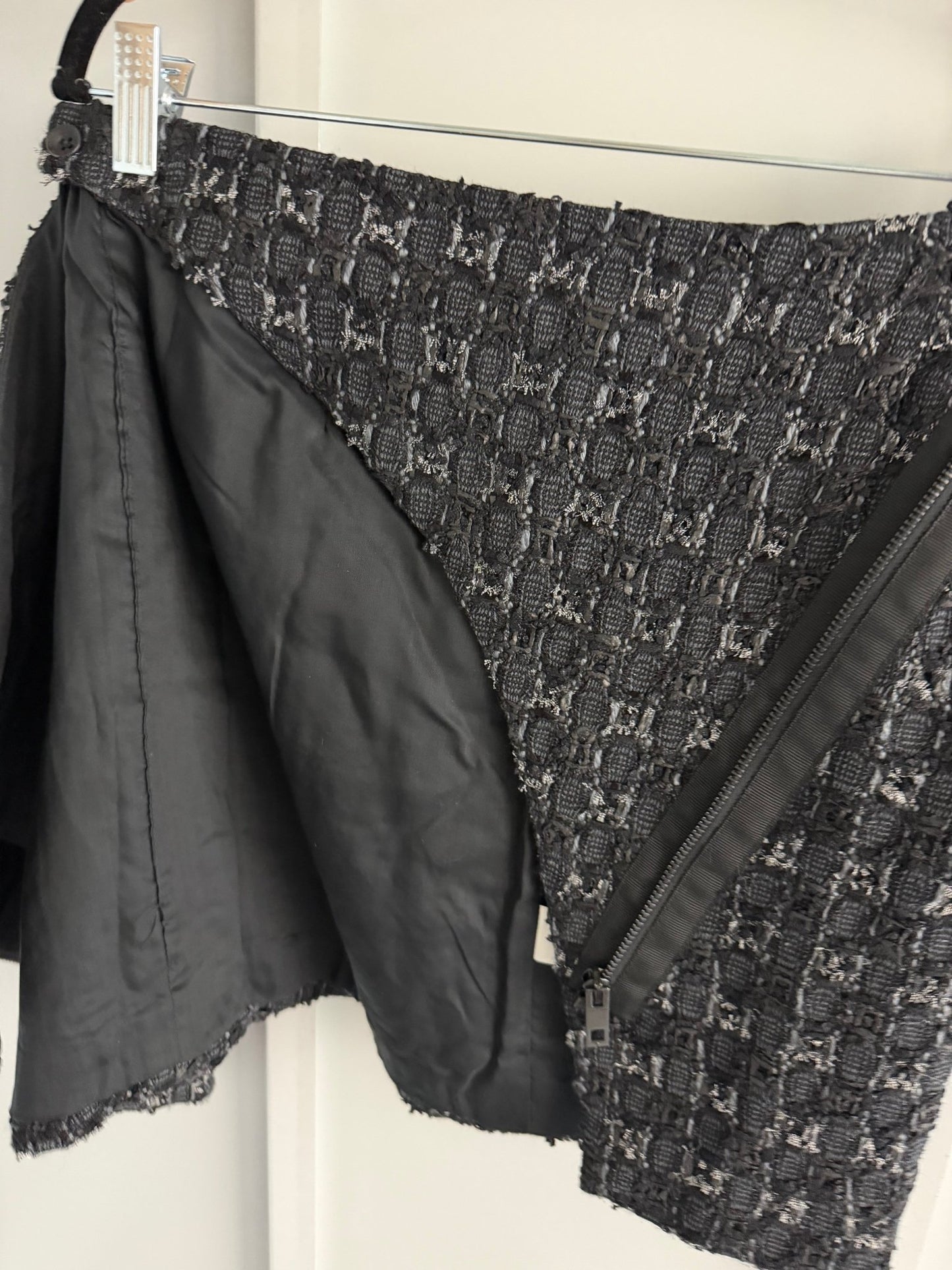 Rag & Bone Black Virgin Wool Tweed Asymmetric Zip Wrap Mini Skirt Size 2 - Studio Edition