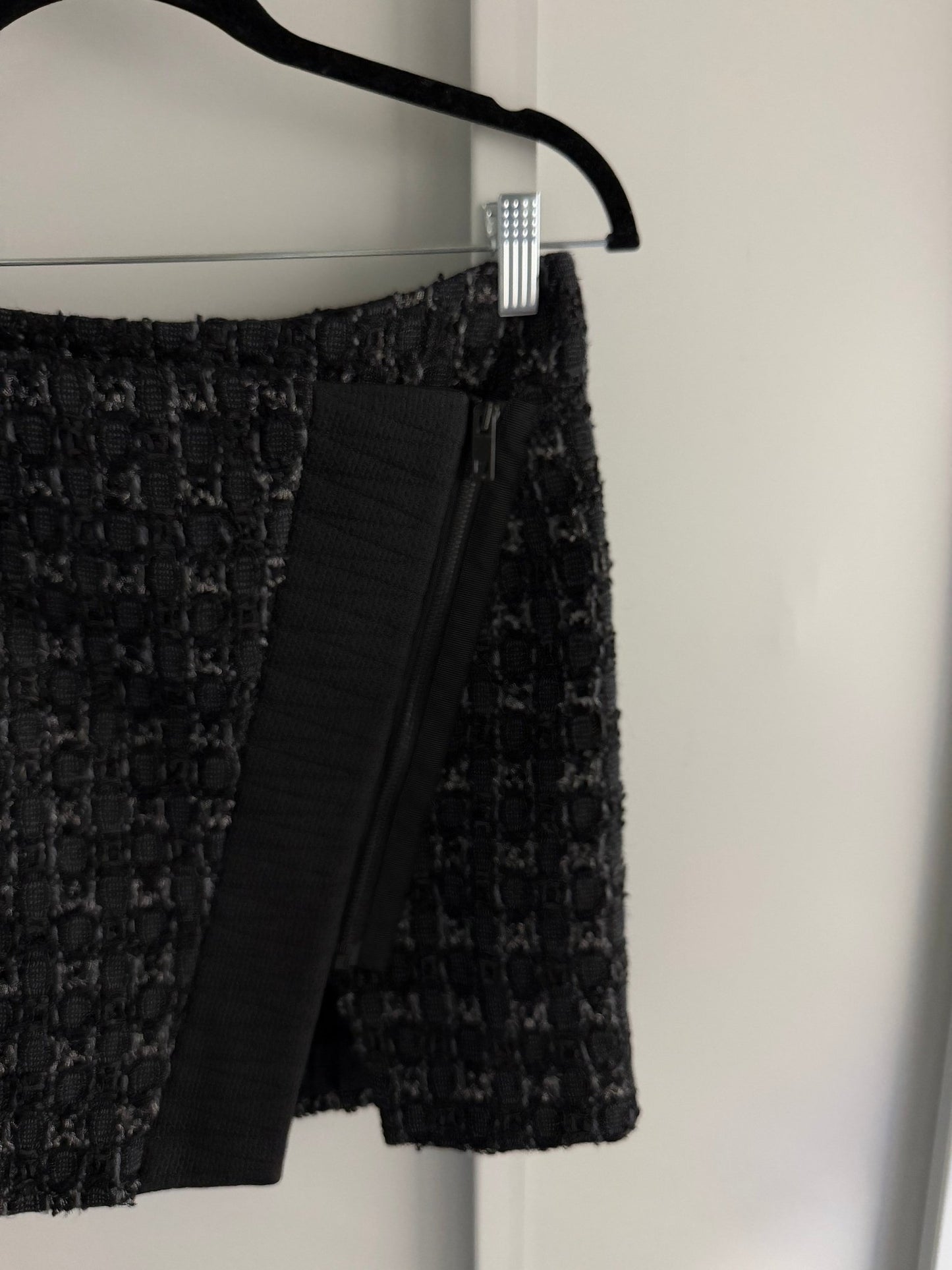 Rag & Bone Black Virgin Wool Tweed Asymmetric Zip Wrap Mini Skirt Size 2 - Studio Edition