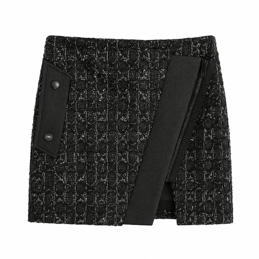 Rag & Bone Black Virgin Wool Tweed Asymmetric Zip Wrap Mini Skirt Size 2 - Studio Edition