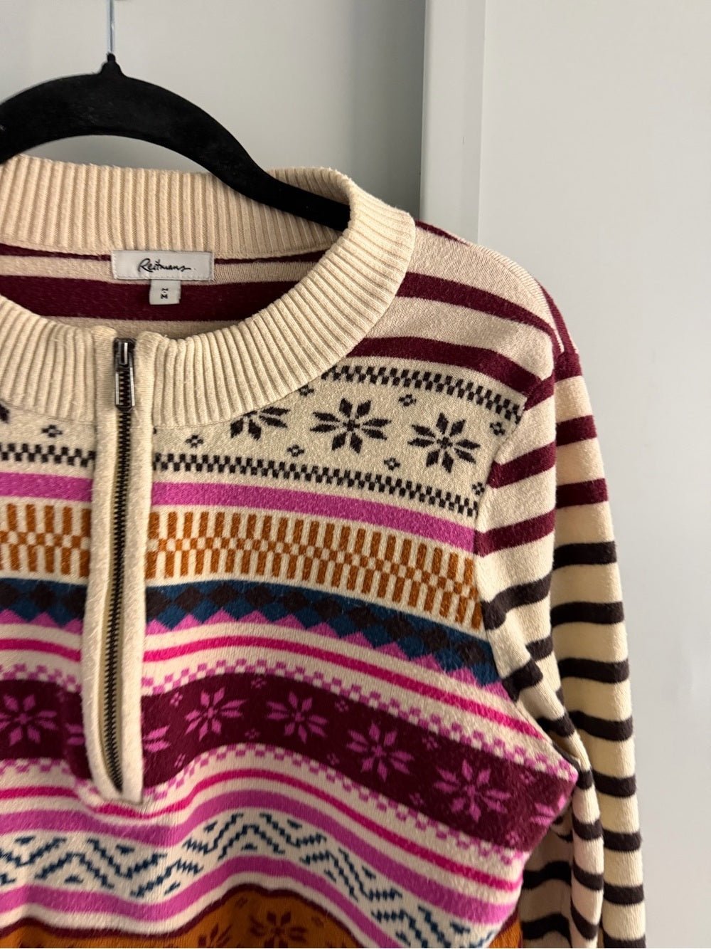 Reitmans Fair Isle Pattern Zip-Neck Sweater - Size Medium - Studio Edition