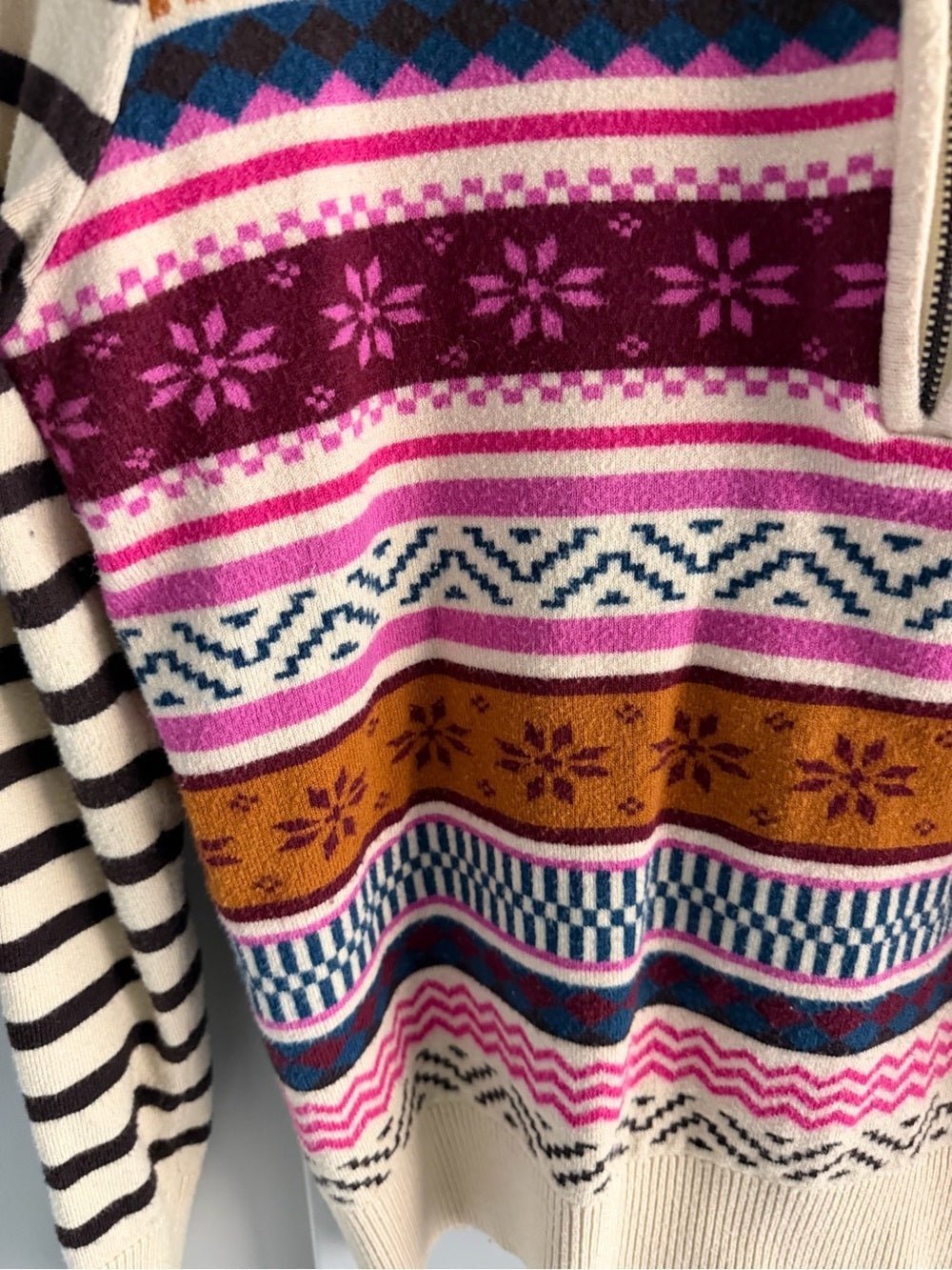 Reitmans Fair Isle Pattern Zip-Neck Sweater - Size Medium - Studio Edition