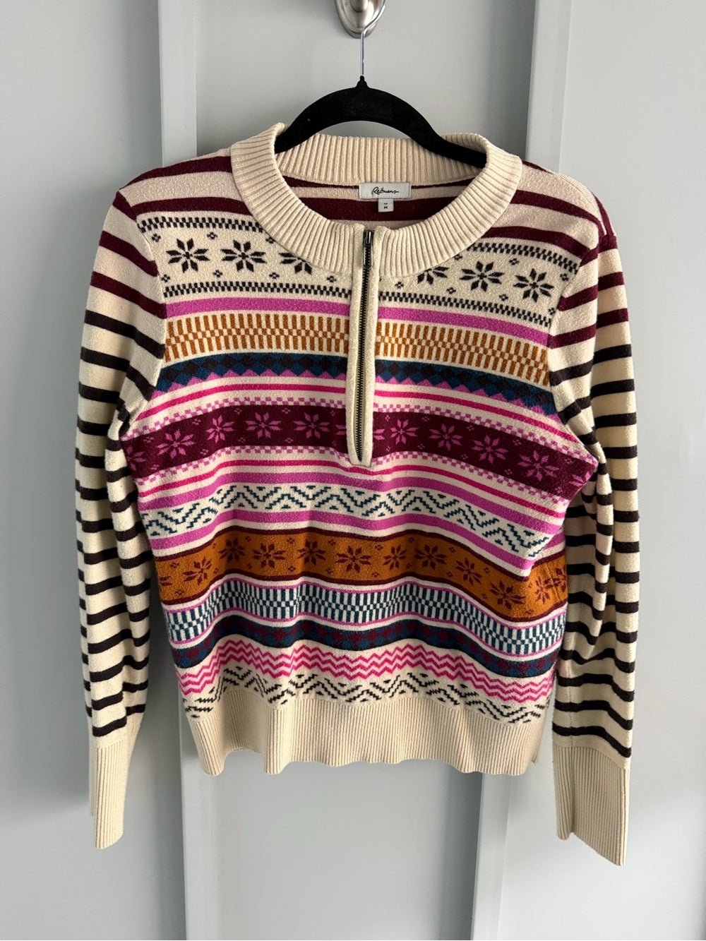 Reitmans Fair Isle Pattern Zip-Neck Sweater - Size Medium - Studio Edition