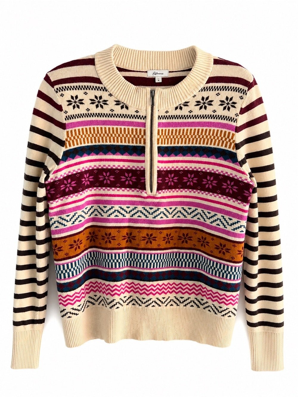 Reitmans Fair Isle Pattern Zip-Neck Sweater - Size Medium - Studio Edition