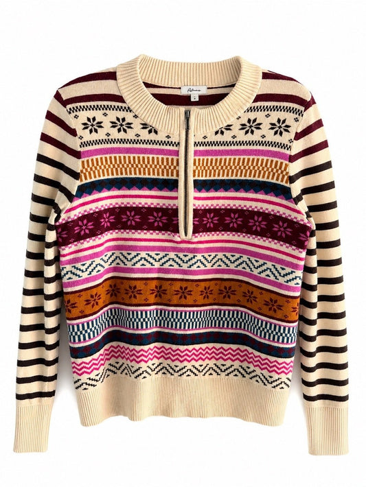 Reitmans Fair Isle Pattern Zip-Neck Sweater - Size Medium - Studio Edition