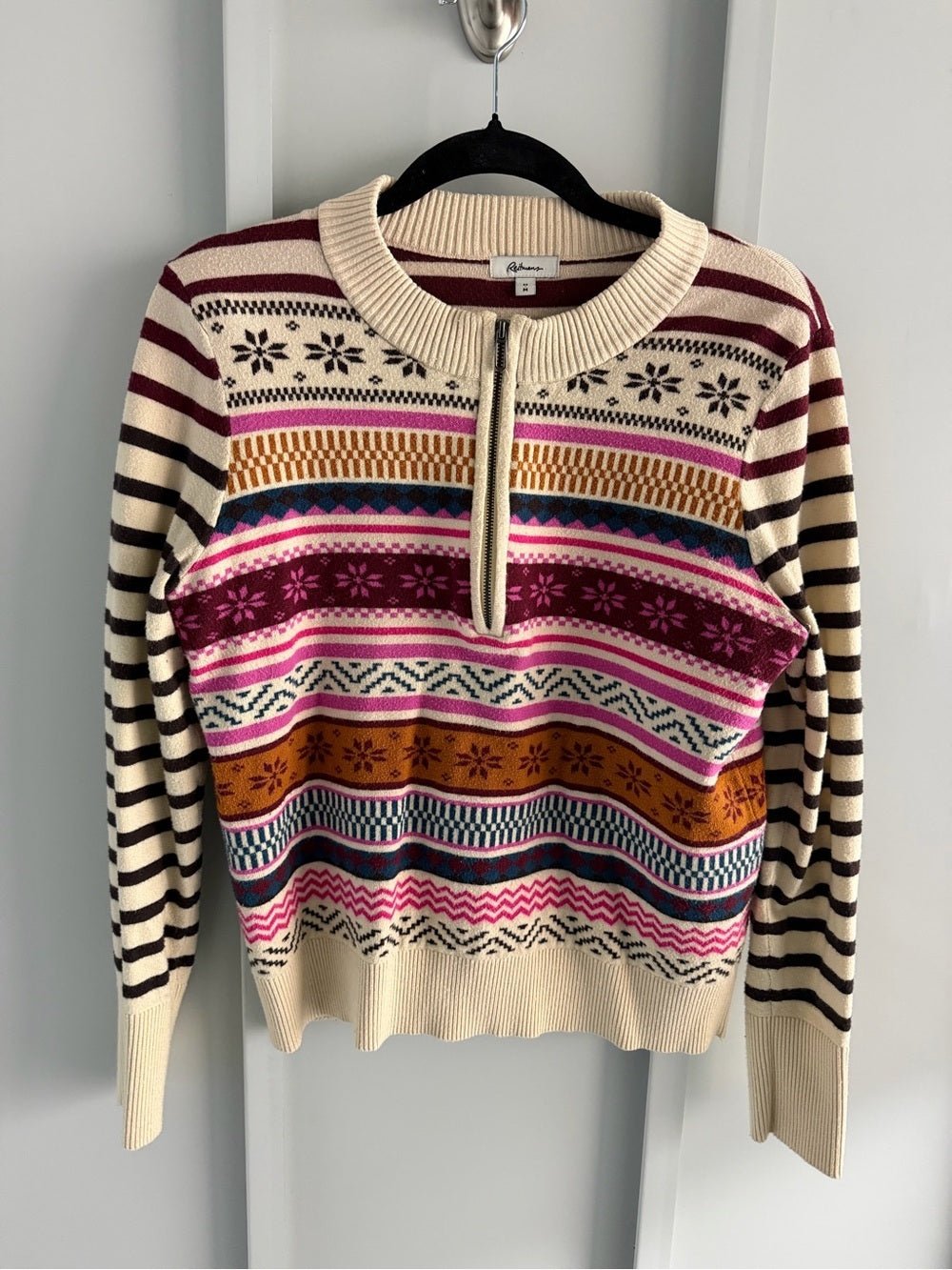 Reitmans Fair Isle Pattern Zip-Neck Sweater - Size Medium - Studio Edition