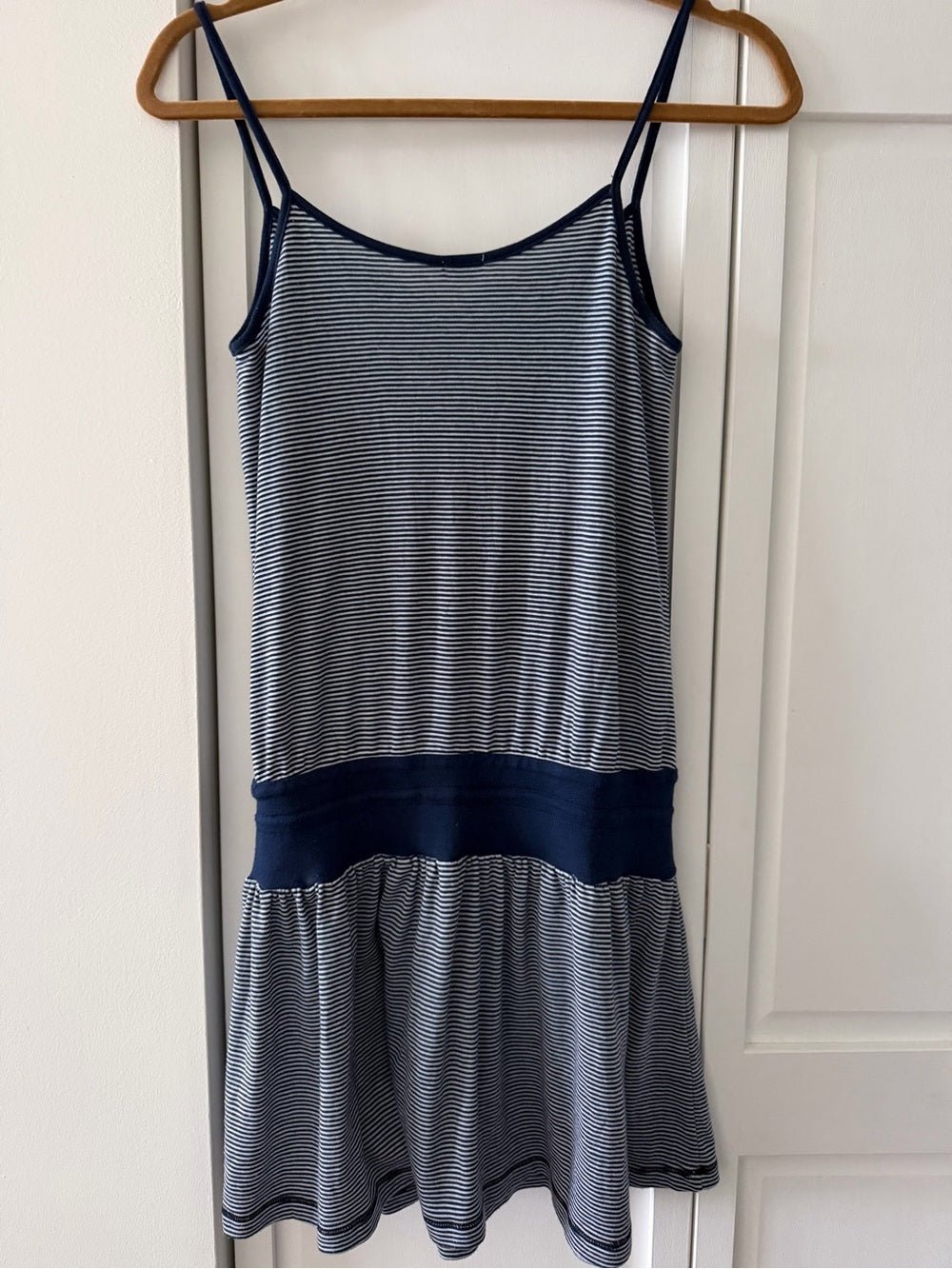 Splendid Navy White Striped Cotton Blend Summer Beach Drop Waist Mini Dress M - Studio Edition