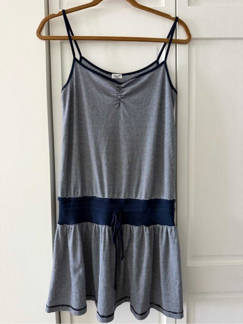 Splendid Navy White Striped Cotton Blend Summer Beach Drop Waist Mini Dress M - Studio Edition