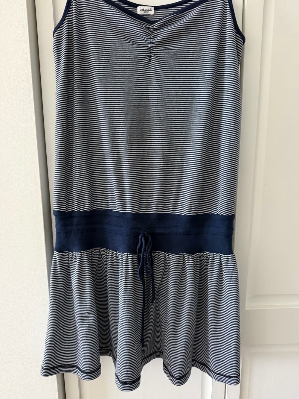 Splendid Navy White Striped Cotton Blend Summer Beach Drop Waist Mini Dress M - Studio Edition