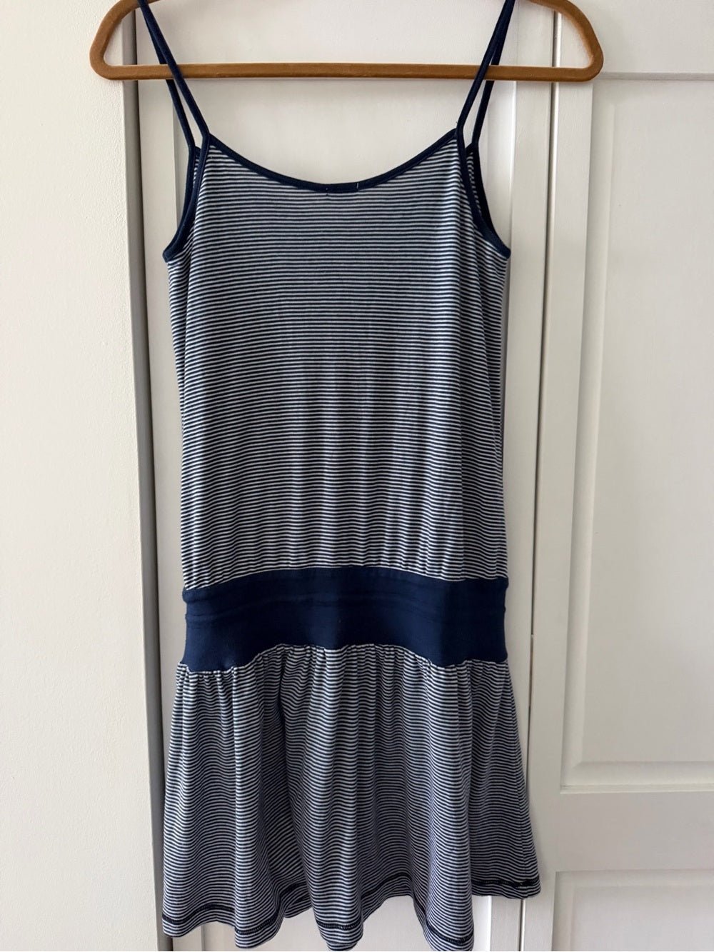 Splendid Navy White Striped Cotton Blend Summer Beach Drop Waist Mini Dress M - Studio Edition