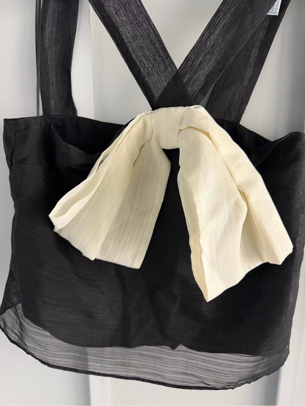 Sunday in Brooklyn Black Contrast Cream Bow Back Top L - Studio Edition
