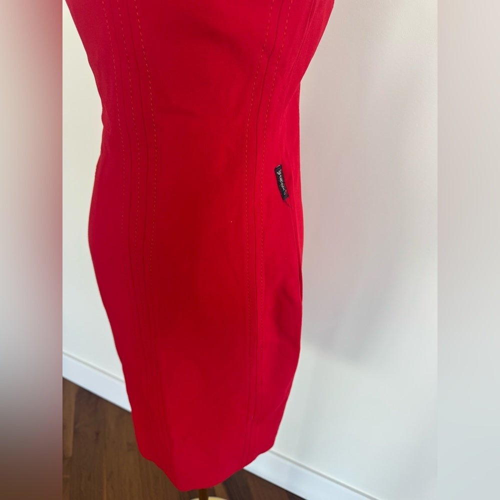 Vintage 90s Armani Jeans Red Shift Dress Size 4 Made in Italy - Studio Edition