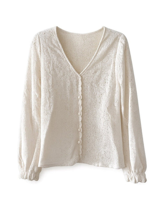 Vintage Cream 100% Cotton Lace Blouse - Size M - Studio Edition