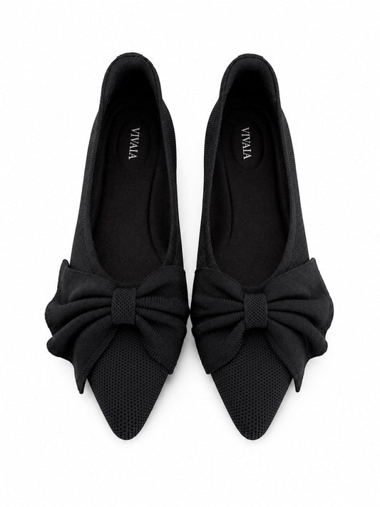 VIVAIA Black Pointed Toe Knit Bow Ballet Flats Size 39 / US 8.5 New - Studio Edition