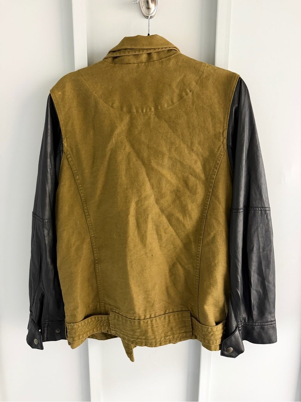 Wilfred Free Aritzia Olive Green Linen Cotton Faux Leather Sleeve Jacket XS - Studio Edition