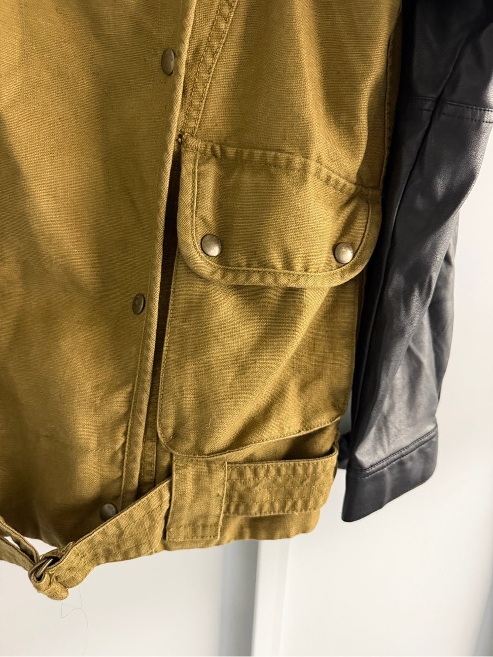 Wilfred Free Aritzia Olive Green Linen Cotton Faux Leather Sleeve Jacket XS - Studio Edition
