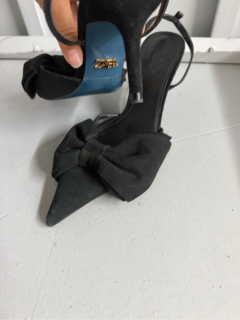 Zara Black Suede-Style Slingback Pumps with Bow Detail - Size 39 - Studio Edition