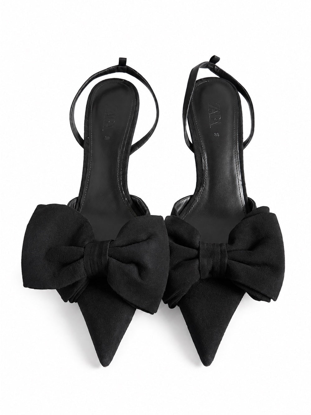 Zara Black Suede-Style Slingback Pumps with Bow Detail - Size 39 - Studio Edition