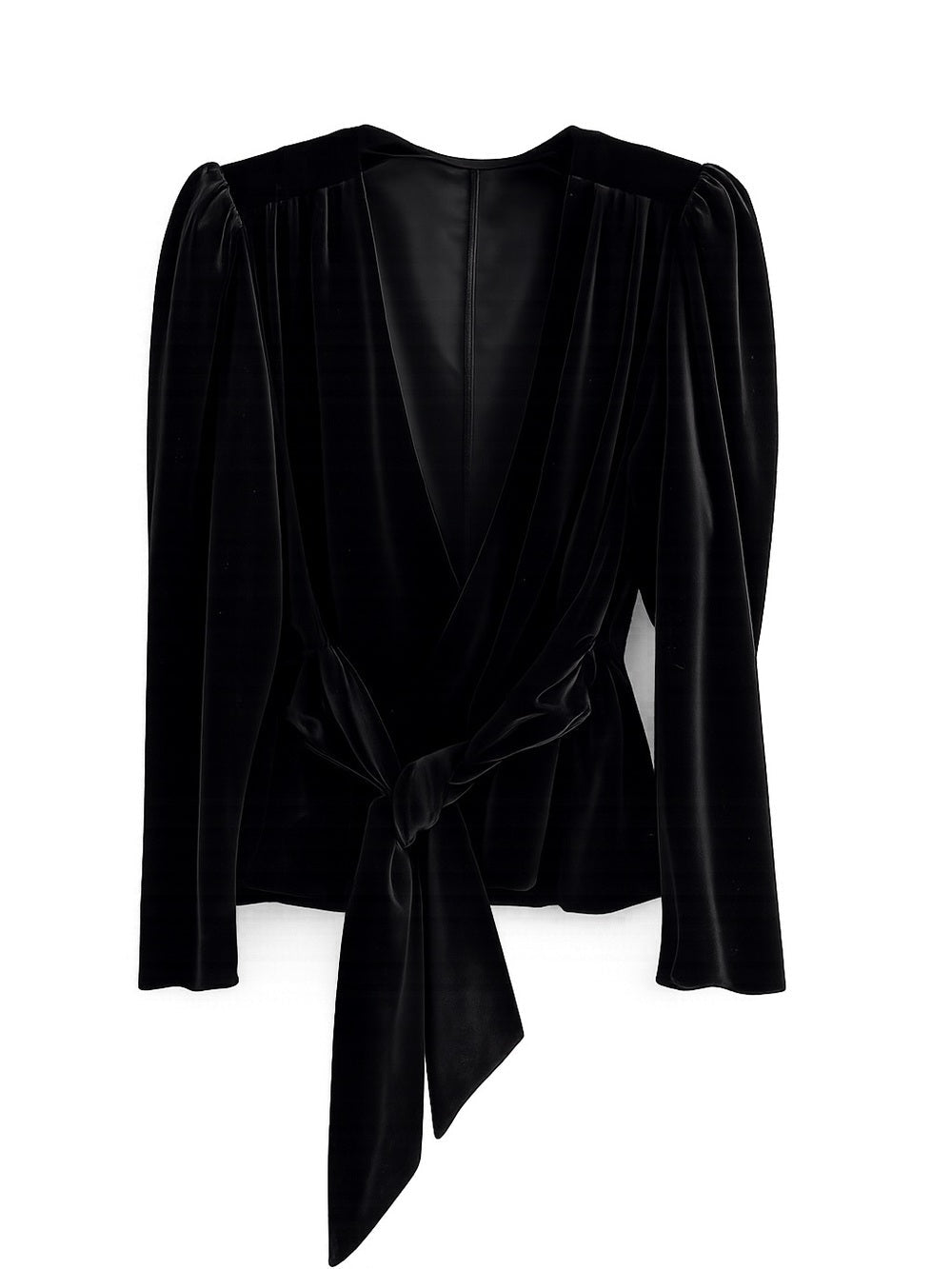 Zara Black Velvet Puff Shoulder Plunge Multi Way Wrap Top L - Studio Edition