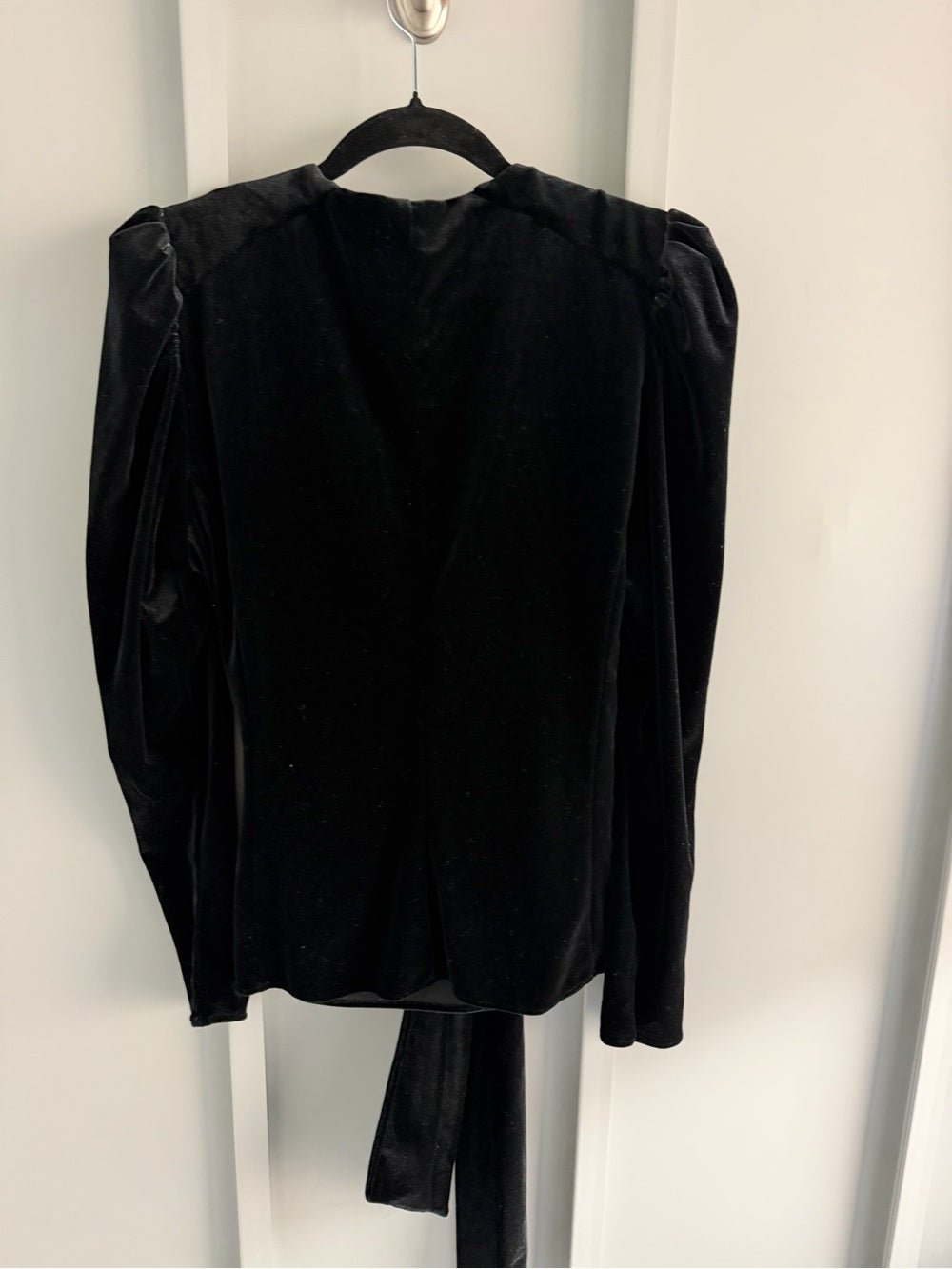 Zara Black Velvet Puff Shoulder Plunge Multi Way Wrap Top L - Studio Edition
