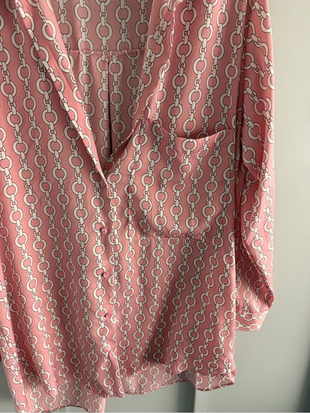 Zara Pink Geometric Chain Link Oversized Satin Blouse L - Studio Edition