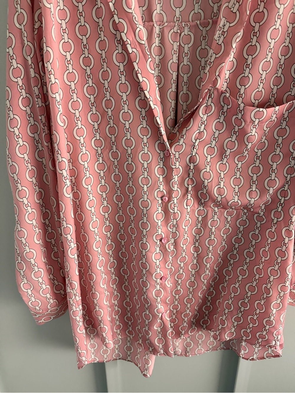 Zara Pink Geometric Chain Link Oversized Satin Blouse L - Studio Edition