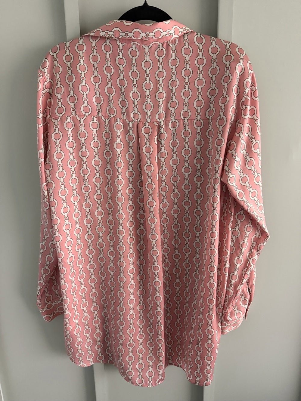 Zara Pink Geometric Chain Link Oversized Satin Blouse L - Studio Edition