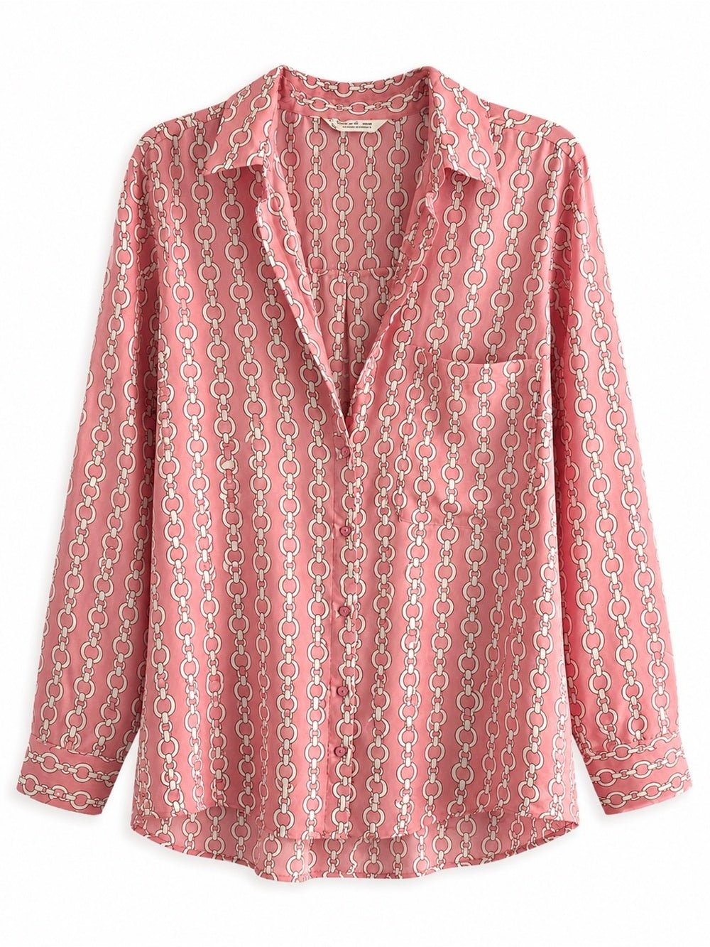 Zara Pink Geometric Chain Link Oversized Satin Blouse L - Studio Edition