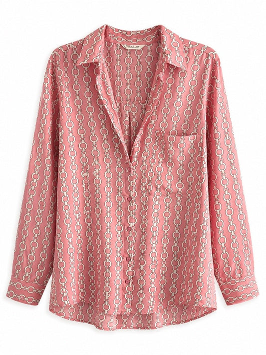 Zara Pink Geometric Chain Link Oversized Satin Blouse L - Studio Edition